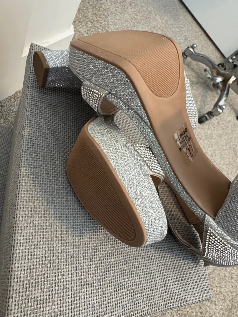 Silver Rhinestone Ankle Strap Women's Heels